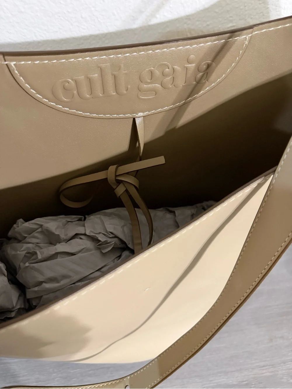 cult gaia Taupe-Cream Leather Hobo Shoulder Bag